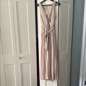 Joyfolie Pink Tan Wrap Tie Front Maxi Dress